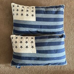Max Studio Set of 2 Flag Design Throw Pillows Blue Silver Ivory Size 23” x 13”